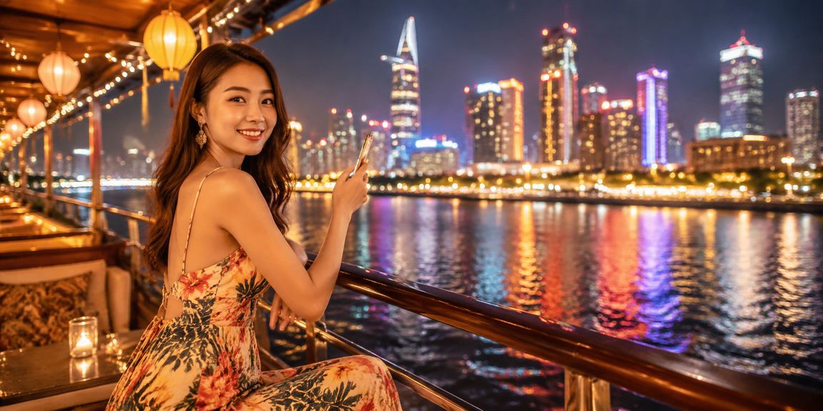 Người dùng tại TP. Hồ Chí Minh trải nghiệm live casino trên điện thoại tại khu chợ đêm sầm uất